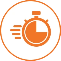 Orange stopwatch symbol in circle
