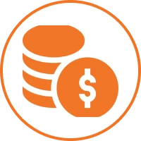 Orange coins icon on white background