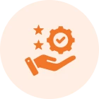 Quality assurance symbol with stars and gear